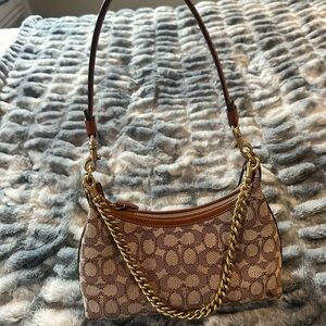 Coach Tan Patterned Shoulder Bag with Gold Chain